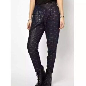 Free People Ikat Linen Blend Metallic Pull On Pants — Navy XS